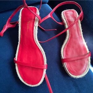3.1 phillip lim red wrap around ankle strap leather espadrille s38